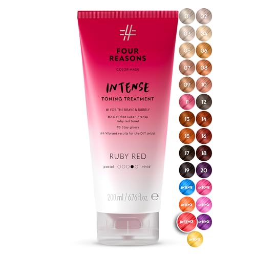 FOUR REASONS Color Mask INTENSE Ruby Red (27 shades) - Semi Permanent Red Hair Dye for Lightened and Coloured Hair, Intensive Toning Treatment, 100% Vegan Conditioner - Cruelty Free, 200 ml