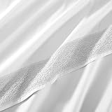 Modern Threads Miękkie prześcieradła z mikrofibry, z koronką, zawiera narzutę, prześcieradło z gumką na grube materace i poszewki na poduszki, rozmiar Queen, białe