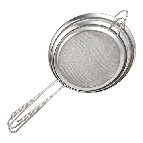 ABOOFAN 3pcs Stainless Steel Mesh Strainer Hollow Handle Sieve for Flour Powdered Sugar Cocoa Baking Ingredients Easy to Clean Kitchen Colander