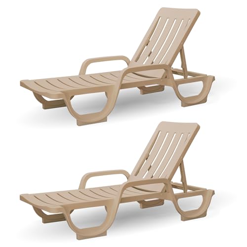 CREVICOSTA QUALITY MARK MARCAS DE CALIDAD - MALIBÚ - Lote de 2 Tumbonas de Resina para jardín y Piscina (Taupe)
