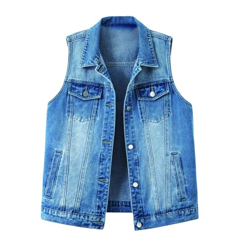 Generisch Chaleco vaquero para hombre - Chaleco vaquero para hombre, sin mangas, chaqueta vaquera, chaleco elástico para motorista, chaqueta de entretiempo de verano, chaquetas vaqueras delgadas