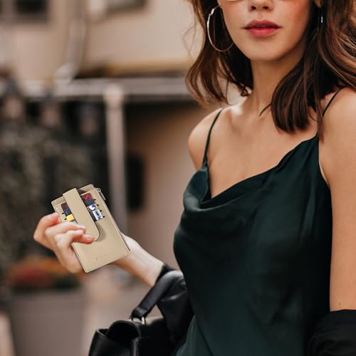 Image of Chelmon Womens Wallet Slim RFID Blocking Bifold Multi Card Case Wallet with Zipper Pocket (Khaki)