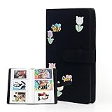 Easy Hood チェキアルバム 富士フイルム INSTAX MINIインスタントカメラフィルム専用手帳型フォトアルバム DIYアルバム ブラックフェルト製 写真96枚用 ポケットアルバム フラワーステッカー付き (ブラック＋チューリップ)