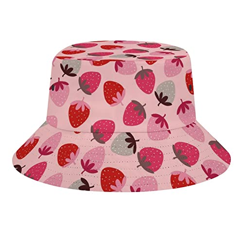 Cute Strawberry Bucket Hat for Women Men Unisex Cotton Wide Brim Sun Hat Outdoor Summer Travel Hiking Beach Cap