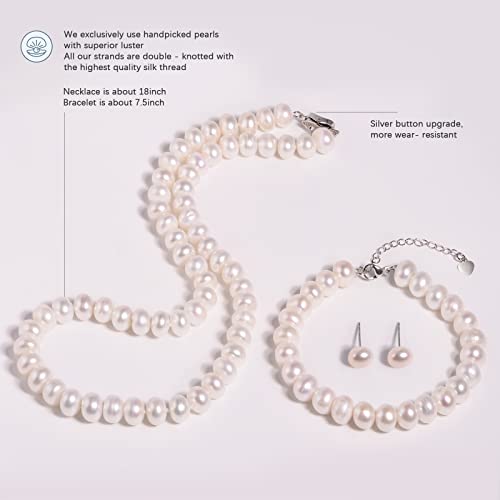AOOVOO Freshwater Cultured Pearl Necklace Set - Real Pearl Necklace Set Includes Stunning Bracelet and Stud Earrings Jewelry Set for Women2