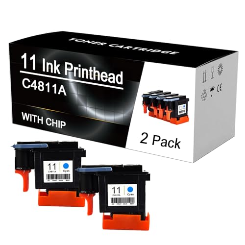 ZLJNFC Ink Printhead Replacement for HP 11 C4811A Printhead, Use to Designjet 500 510 800 100 110 1000 1100 1200 2300 2600 9110 9120 9130 Printers,Cyan-2 Pack