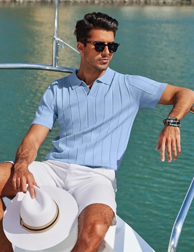 Image of COOFANDY Mens Polo Shirts Short Sleeve V Neck Knit Shirts for Men Casual Old Money Clothes Mens Golf Shirt