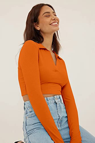 Image of AUSK Women's Regular Fit Crop top Full Sleeves Polo Neck