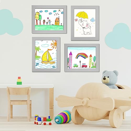 Image of [2-Pack] Kids Art Frames, 8.5x11 Front Opening Kids Artwork Frames Changeable, Gray Artwork Display Storage Frame for Wall, Holds 50 Pcs, for 3D Picture, Crafts, Children Drawing, Hanging Art,