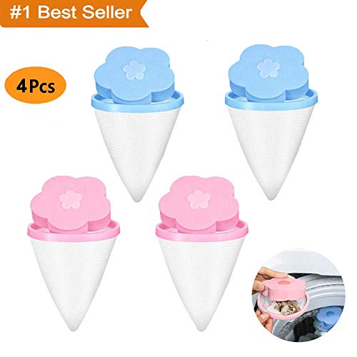 XUNKE 4 Stück Mesh Filterung Filterbeutel, Fussel Filters Wiederverwendbarer Flusenfänger Tierhaarentferner Wäschebeutel Floating Lint Filter Bags Haar Fänger mit Netzfilter(4Pcs)