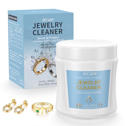 BCOM Jewelry Cleaner, Ring Cleaner pH-Balanced Gentle Formula, Effective Jewelry Cleaner Solution for Gold, Platinum, Diamonds & Most Gemstones, Great for Rings, Necklaces, Bracelets & Earrings (10oz)