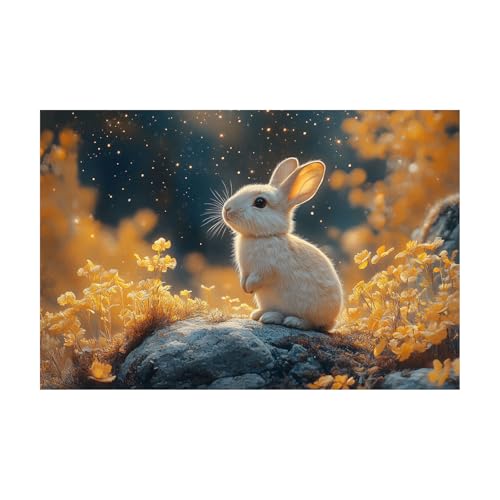 Tableaux art mural lapin pour chambre d'enfant et salon chaleureux or 60x80cm