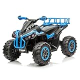 Quad Elettrico per Bambini 12V – ATV 1.0 con Radiocomando, 3 Velocità, MP3/USB, Luci LED, Ruote Grandi, Marcia Avanti/Indietro – Quad Bimbo/Bimba 3-8 Anni (BLU)