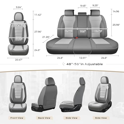 Image of Coverado Car Seat Covers Full Set, Nappa Leather Seat Covers for Cars, Car Seat Protector Car Seat Cushion, Front and Back Seat Protectors Cushions Universal Fit for Most Cars (Gray&Light Gray)