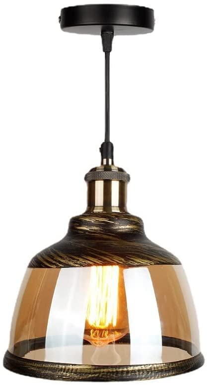 Suspension en verre soufflé à la bouche ambre et finition bronze de haute qualité pour loft