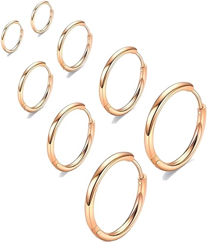 Image of 316L Surgical Stainless Steel Huggie Hoop Earrings 6mm 8mm 10mm 11mm 12mm 14mm Hypoallergenic Earrings Ring Cartilage Helix Lobes Hinge Sleep Earrings for Men Women