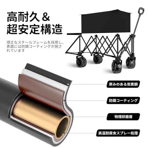 HBEISE アウトドアワゴン【2025強化版 後部展開可】大容量210L 耐荷重200KG キャリーワゴン キャリーカート キャンプカート 長物対応 取り外し可能タイヤ 大型タイヤ ブレーキ付き 折りたたみ ワンタッチ収束式 キャンプ用品 荷物運び 軽量 大型 おしゃれ キャンプ・レジャー・釣り・ビーチ・運動会・ゴミ出し の商品画像 2