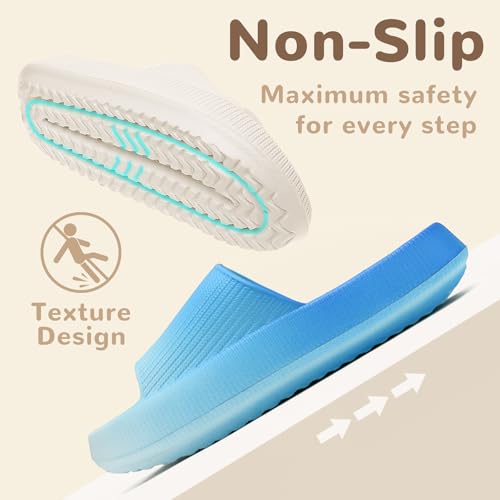 rosyclo Cloud Slides for Kids, Toddler Pillow Slippers Shower Bathroom Non-Slip Open Toe Super Soft Comfy Thick Sole Cozy Boys Girls Home House Cloud Cushion Slide Sandals Indoor Outdoor Shoes, Ocean by rosyclo - Used condition - Image 5
