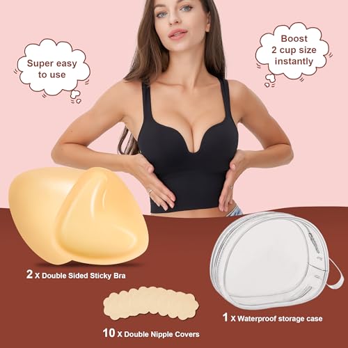 Image of LAZYROSY Double Sided Sticky Invisible Push up Silicone Bra Ultra Boost Inserts Pads Reusable Push Up Lift Self Adhesive Bra Pads for Bikini Swimsuit (Light Yellow, B)