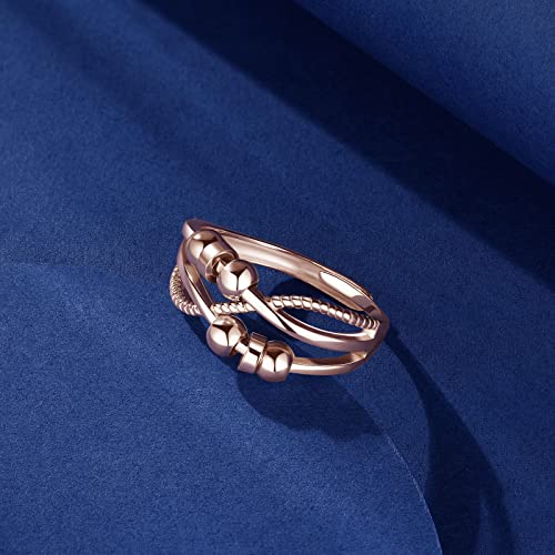 Josfeva 925 Sterling Silber Angst Ring, Unendlichkeit Angstring Fidget Ring Zappelring für Anxiety Damen Mädchen, Silber Anxiety Rings, Offen Einstellbar Anti Stressring Dekompressionsringe Rose Gold
