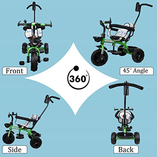 Image of CREW4 Tricycle 1 Years to 5 Years with Removable Safety Guard and Parental Control Back Side Push Handle with Rubber Tyre for Kid's CR07 (Green)