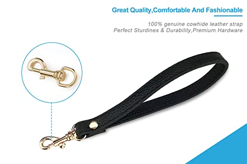 VanEnjoy Genuine Leather Keychain Wristlet Strap for Wallet Purse Clutch Cellphone with Key Lock, Black