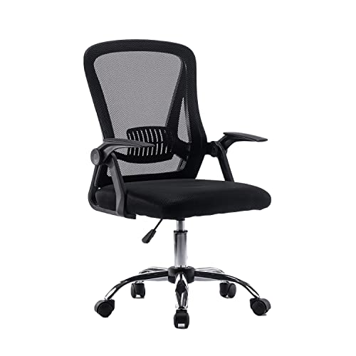 Preisvergleich Produktbild Panana Bürostuhl Ergonomisch, Schreibtischstuhl mit Netzbespannung, Arbeitsstuhl mit Armlehnen, Drehstuhl aus Mesh, höhenverstellbarer Computerstuhl (Schwarz)