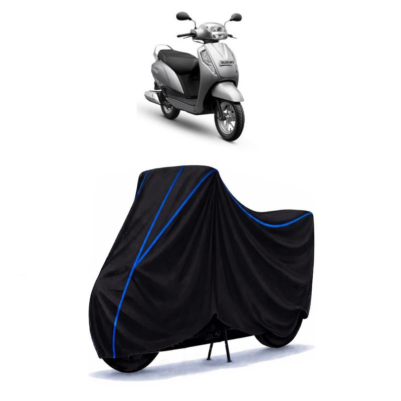 Image of Scooty Cover Water Resistant for Access 125 Ride | Universal Scooter & Bike Cover | Heavy Duty UV Dust, Rain & Scratch Protection | Elastic Fit All Weather Indoor Outdoor | Black with Blue Piping