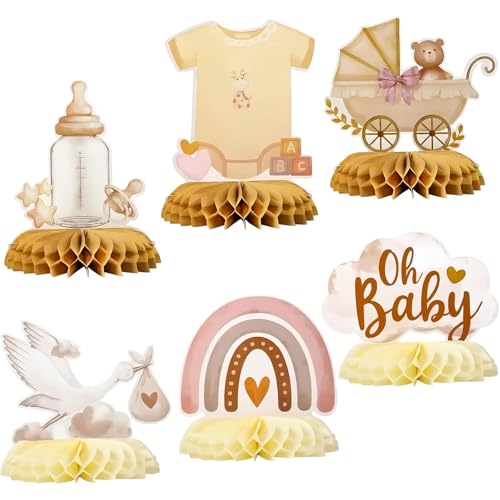 6pcs Decoración Mesa Baby Shower Niña, Centro de Mesa Fiesta Bebé Recién Nacida, Decoración Adorno Mesa Base Panal para Fiesta Baby Shower Recién Nacida Cumpleaños Niña