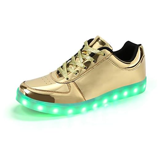 Padgene Kvinnors herrskor LED-upplysta skor lysande blinkande träningsskor USB-laddning snörning par skor bästa presenten, Guld, 44 EU