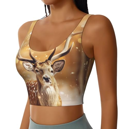 Débardeur de sport femme respirant Golden Deer imprimé Noël, haut extensible de yoga