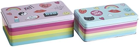Premier Housewares Kitchen Storage Tin, Rectangular, Multi-Colour, Set of 2 - Joni