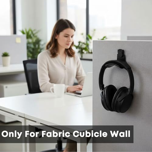 onsogi Fabric Wall Headphone Stand for Office, Cubicle Headphone Holder for Work Decor, Space-Saving Hanger Cubicle Accessories for Women Men Desk Organizer, Black (1 Pack) - Thumbnail 6