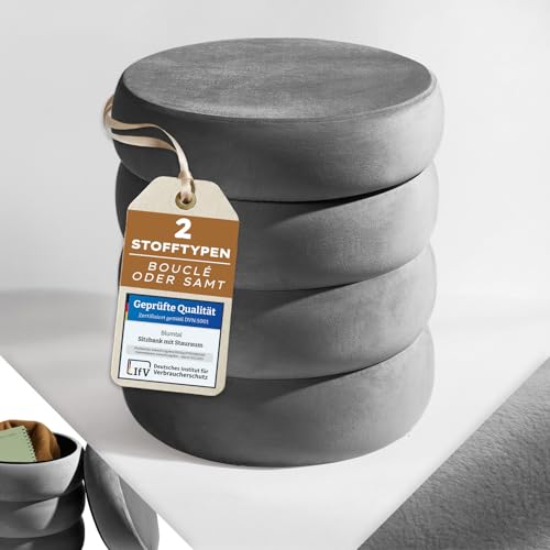 Blumtal Hocker mit Stauraum rund, Samt-Bezug - robuster Hocker...