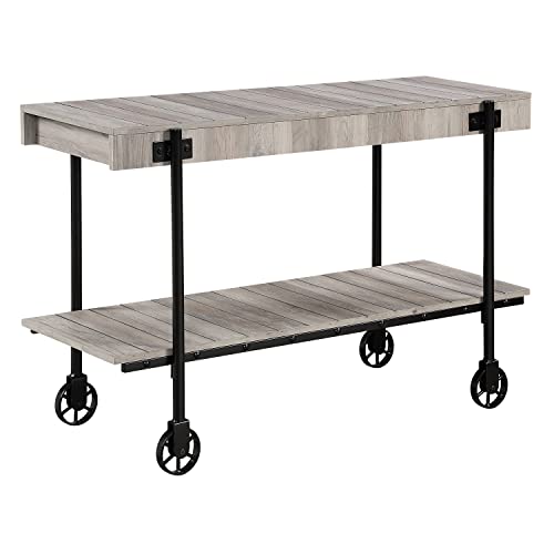 Furniture Of America Cleon Industrial 1-Shelf 48 In. Sofa Table With Wheels For Display, Decorate Living, Hallway, Bedroom, Dressing Room, Black And Natural Brown #TOP27
