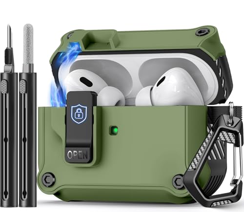 Image of Pohgelan Compatible with AirPods Pro 2nd /1st Case (Dark Green) | Magnetic Automatic Lock with Cleaning Kit,Compatible with Magsafe