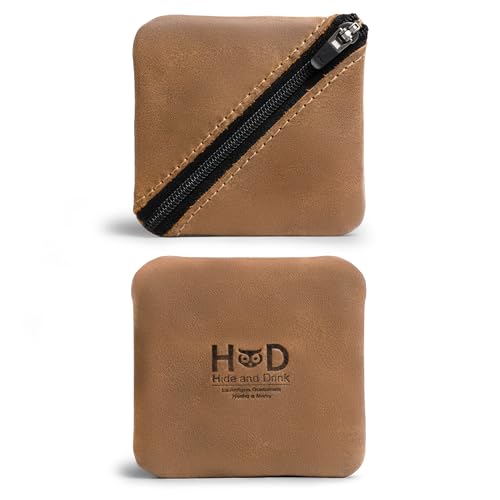 Image of Hide & Drink, Slash Zippered Pouch, Change Holder, and Storage for Pocket and Purse Organization with Zipper, Full Grain Leather, Handmade (Single Malt Mahogany)