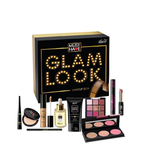 Iba Must Have Glam Look Makeup Box Fair for Women | Pre Makeup Serum | Waterproof Foundation | Matte Compact | Concealer | Transfer Proof Lipstick | 3 in 1 Face Palette with Blush Highlighter Contour | 9 in 1 Eyeshadow Palette | Smudge Proof Kajal | Eyeliner| Mascara | Long Lasting & Waterproof Face Makeup | Makeup Kit for Women