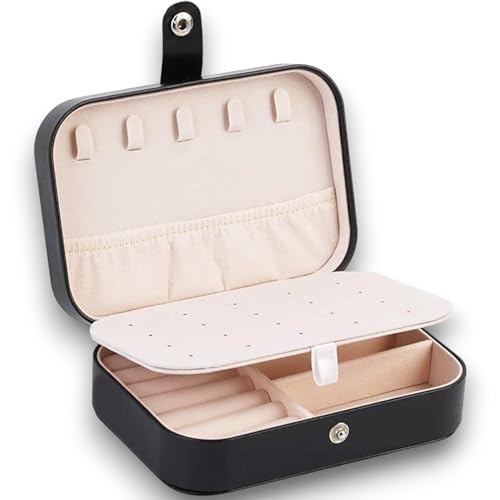 Porta Jóias Portátil em Couro Veludo - Compacto e Resistente Estojo de Viagem para Armazenar Joias, Bijuterias, Prata, Ouro e Acessórios de Cabelo: Estilo e Segurança - NEXUS MARKET (Preto)