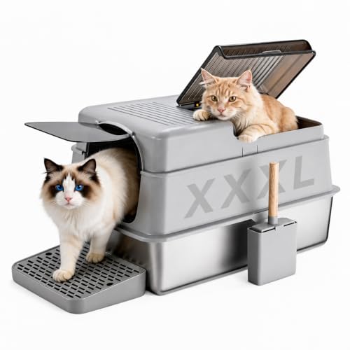 KalraMay XXXL Stainless Steel Cat Litter Box with Lid, 28" L x 20" W x