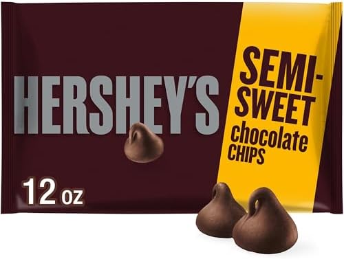 HERSHEY'S Semi-Sweet Chocolate Baking Chips Bag, 12 oz | Semi-sweet chocolate baking chips for cookies, brownies, muffins and homemade desserts.