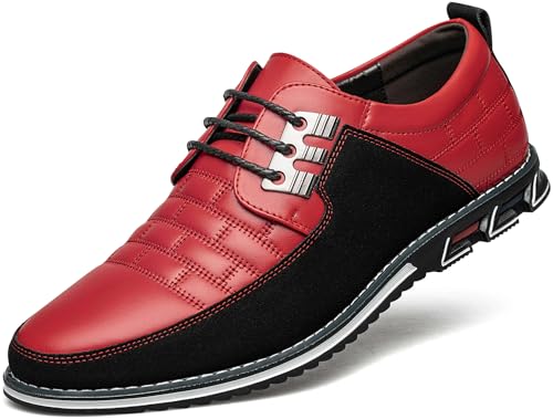 Mens Dress Shoes Comfort Business Oxford Shoes Fashion Casual Dress Sneakers Office Working Derby Shoe Red 11 US