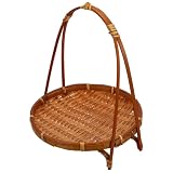 LABRIMP Woven Bamboo Basket Snack Stand Fruit Dessert Tray Organizer with Handle for Kitchen Countertop Storage and Home Party Display