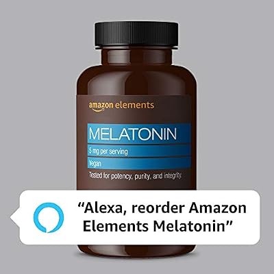 Amazon Elements - Melatonin 5mg Capsules, Helps with Occasional sleeplessness, Vegan, Unflavored, 195 Count (Pack of 2), 6 Month Supply (Packaging May Vary)