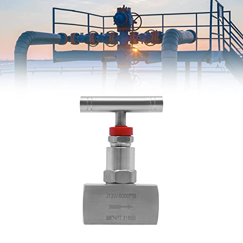 Stainless Steel Straight Needle Valve, 3/8" NPT Threaded, Up to 6000 PSI, 316 Needle Valve Heavy Duty Industrial Hydraulic Flow Control Valve for Flow Control Water Gas Oil With Nipple