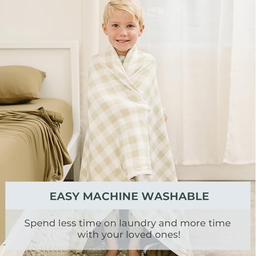 Image of Pobibaby Boy Blankets, Toddler Blanket, 50x50, Soft Cotton (Gingham Khaki)