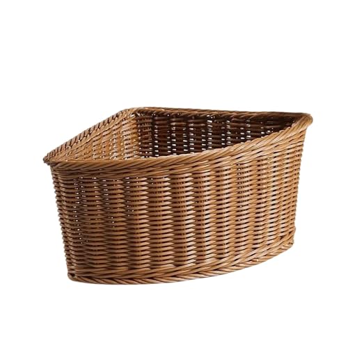 LeeQinersw Faux Rattan Corner Storage Basket, Rustic Multifunctional Decorative Triangular Organizer for Home, Radius 26.5cm