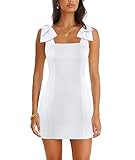 Cocktail Dresses for Wedding Guest Square Neck Bow Strap Short Dress Black L