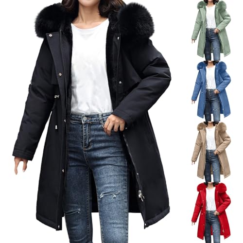 Parka de invierno para mujer, color negro, abrigo de invierno largo y cálido, forro impermeable, chaqueta acolchada, chaqueta de entretiempo, tallas grandes, chaqueta de entretiempo, chaqueta con