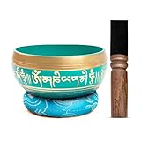 Tibetan Singing Bowl Set Brass - Master Healing Grade - Authentic Handcrafted Sound Bowl by Himalayan Bazaar (Turquoise)